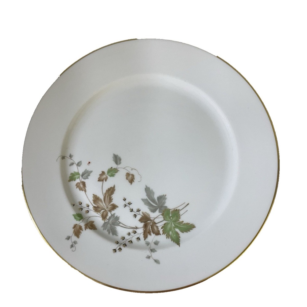 Vintage L HUTSCHENREUTHER The Wildwood‎ Green Rim 10.5" (2) Dinner Plates